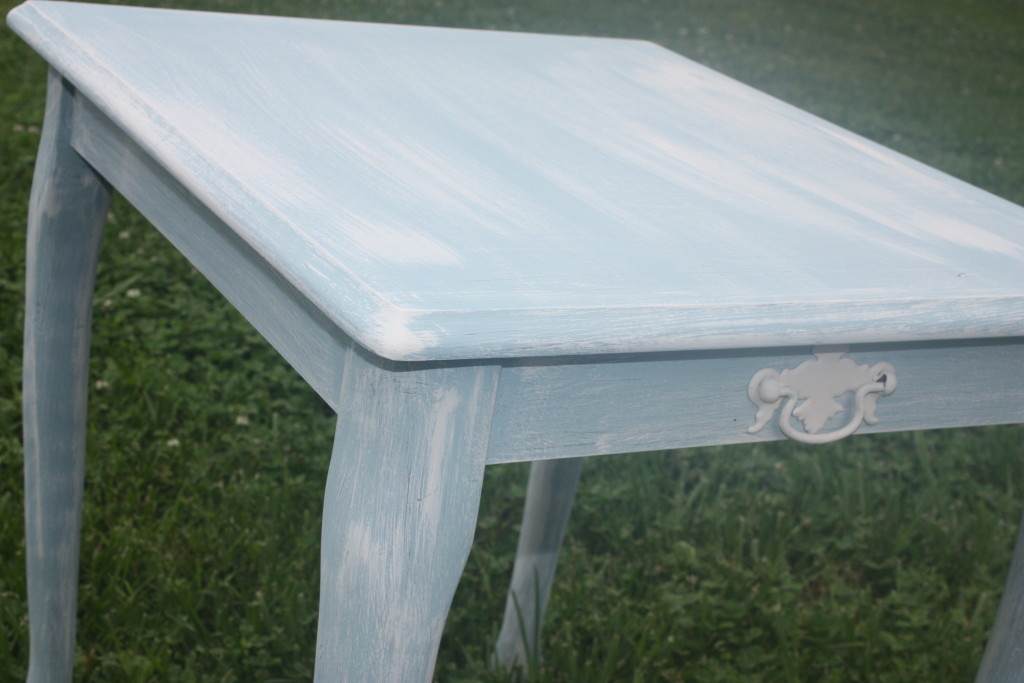 chalk painted side table white washed