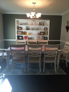 ding room makeover gray walls and white trim with built in