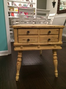 Maize yellow chalk painted side table with swindle legs