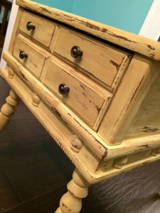 Maize yellow chalk painted side table with swindle legs