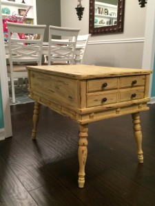 Maize yellow chalk painted side table with swindle legs