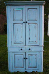Blue Heron chalk painted waxed and distressed corner cabinet