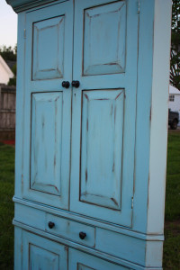 Blue Heron chalk painted waxed and distressed corner cabinet