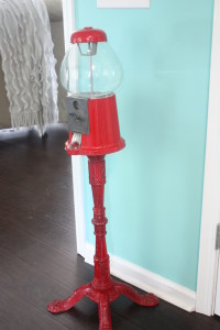 before picture of red vintage gumball machine