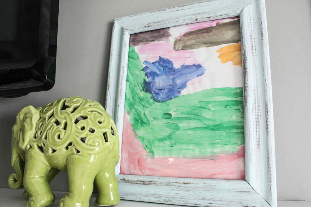 framing children's art work on mantle