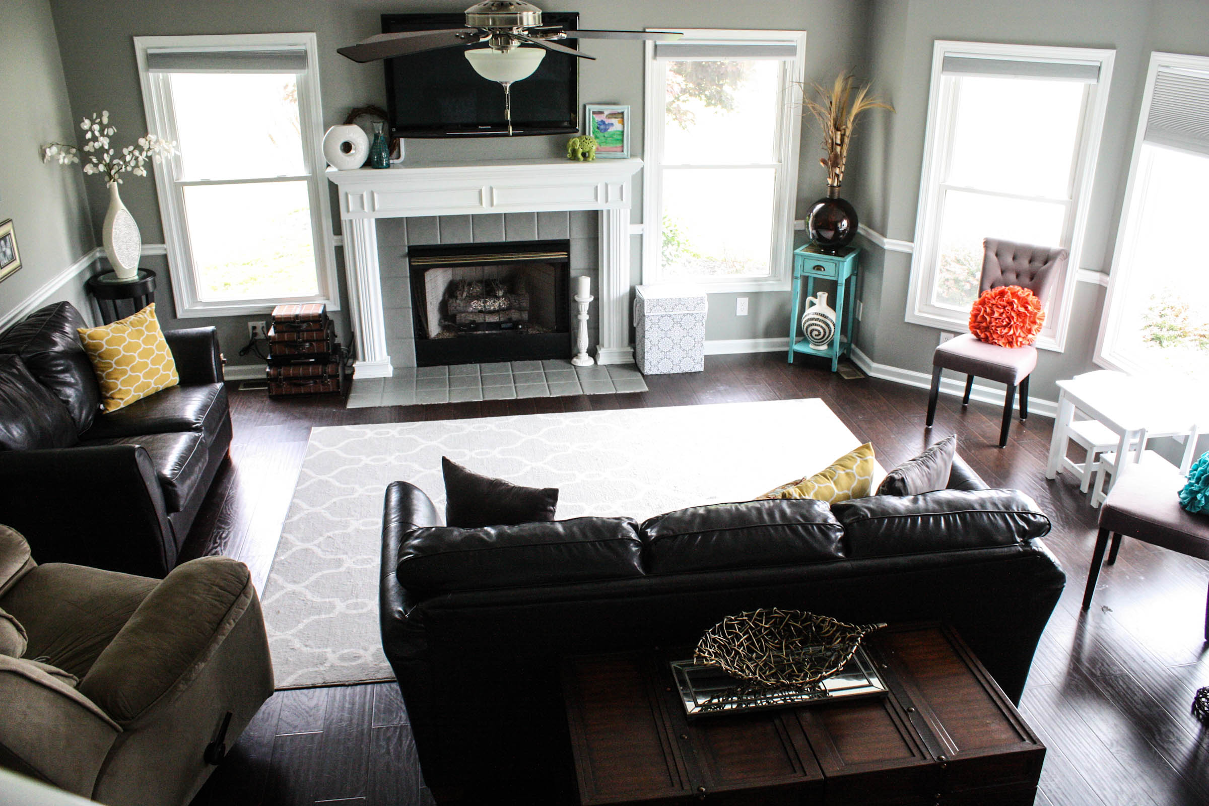 living room makeover before and after painted fireplace