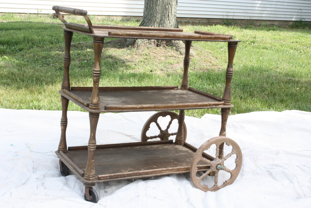 rough wooden vintage tea cart