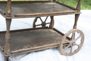 rough wooden vintage tea cart