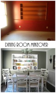 dining room with decorated shelves