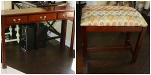 Before Pictures of console table and bench before chalk painting