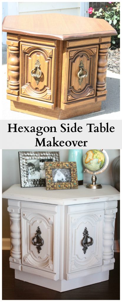 This hexagon side table got an amazing transformation with chalky paint and rustoleum spray paint! The results are amazing!