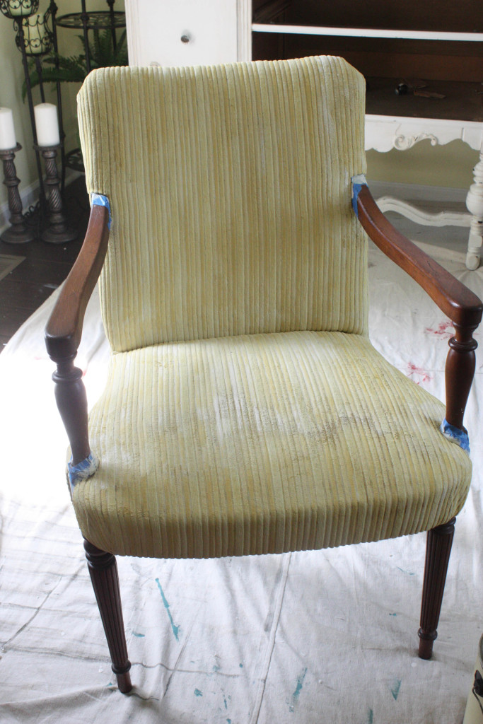fabric painted chair with first coat of paint