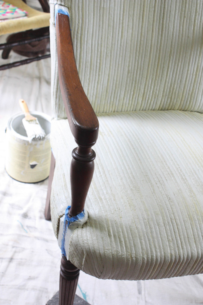 fabric painted chair after second coat of paint