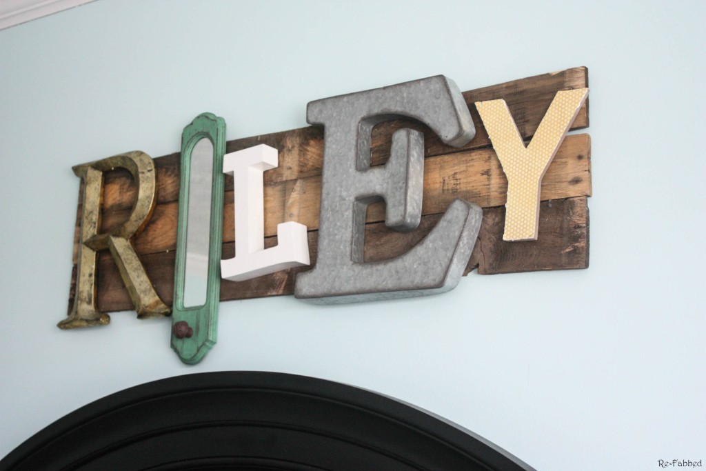 Pallet Name Sign made from random letters and pallet boards