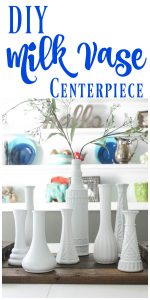 Make this fun and simple DIY Milk Vase Centerpiece using random thrift store vases and spray paint! This whole display was under $5! Definitely a must pin!
