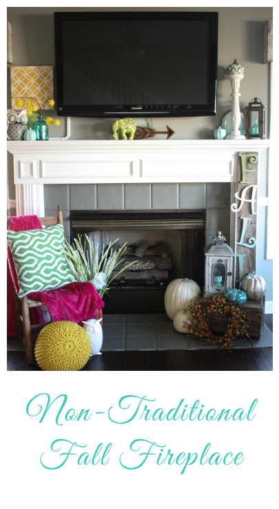 Non-Traditional Fall Fireplace that incorporates lots of styles and textures, as well as a variety of colors! Check out the post to see all of the pictures and details! Totally gorgeous!