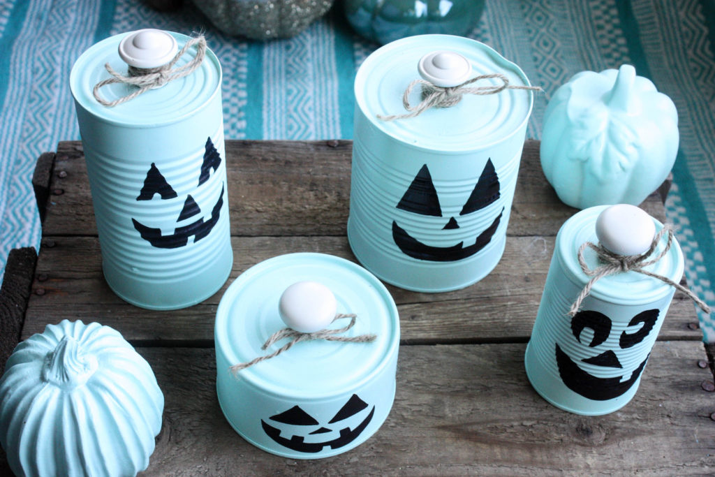 tin can pumpkins with knob top