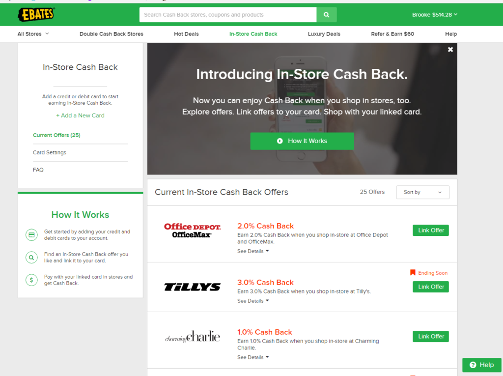 In Store Cash Back from Ebates!