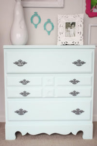 Little Girl's Small Chest Makeover with chalk paint and spray painted hardware