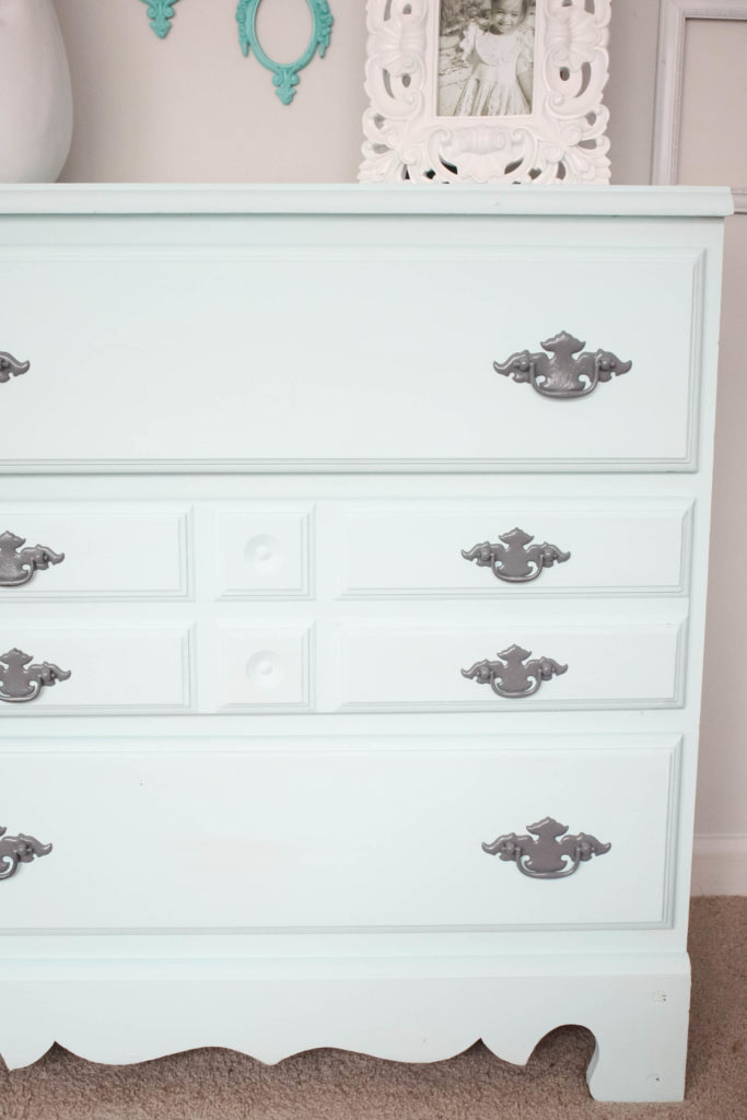 Little Girl's Small Chest Makeover with chalk paint and spray painted hardware