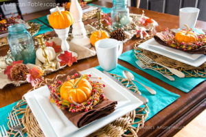 Turquoise and Orange Thanksgiving Tablescape