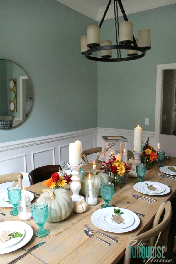 Turquoise Fall Tablescape Thanksgiving