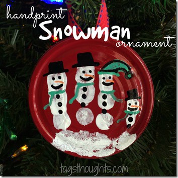 Canning Lid Snowman Handprint Ornament