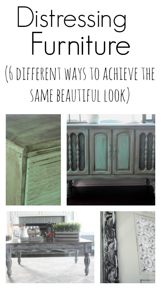 TONS of examples of distressed furniture pieces and all of the different techniques used to create this gorgeous look! This is a must pin to remember for the future!