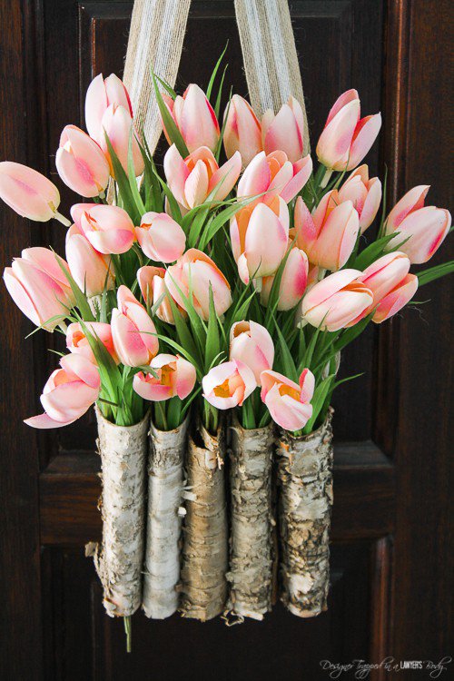 DIY Tulip Wreath in Birch Vase