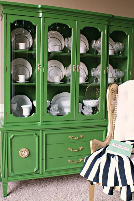 Green Painted China Cabinet Makeover