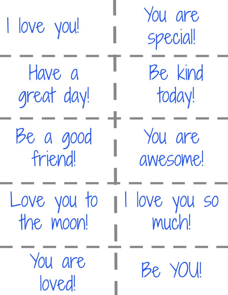 Lunchbox notes for children are an easy and sweet way to bring a smile to your child in the middle of their school day. These are ready to be printed and FREE!