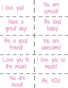 Lunchbox notes for children are an easy and sweet way to bring a smile to your child in the middle of their school day. These are ready to be printed and FREE!
