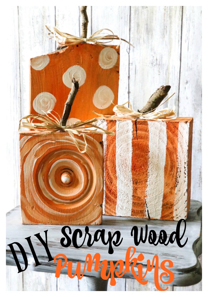 Fun and Easy DIY Scrap Wood Pumpkins! The little stems are simply sticks from the yard, and the wood is scraps found on the ground or leftover from previous projects! Check it out! Definitely a must pin for Fall!