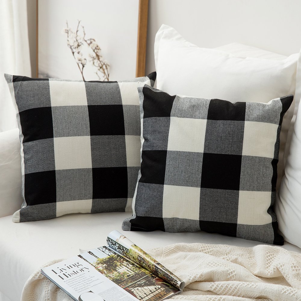 black and white plaid pillow covers