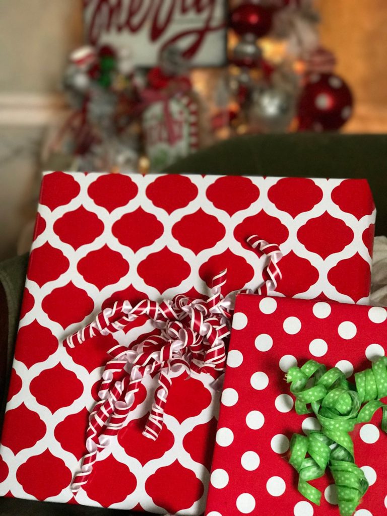 A beautiful and funky red and white Christmas tree!