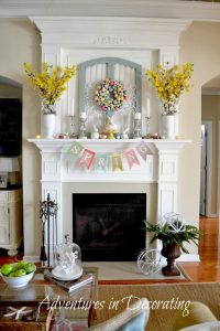 (spring mantel) http://adventuresindecorating1.blogspot.com/2014/03/styling-our-spring-mantel.html