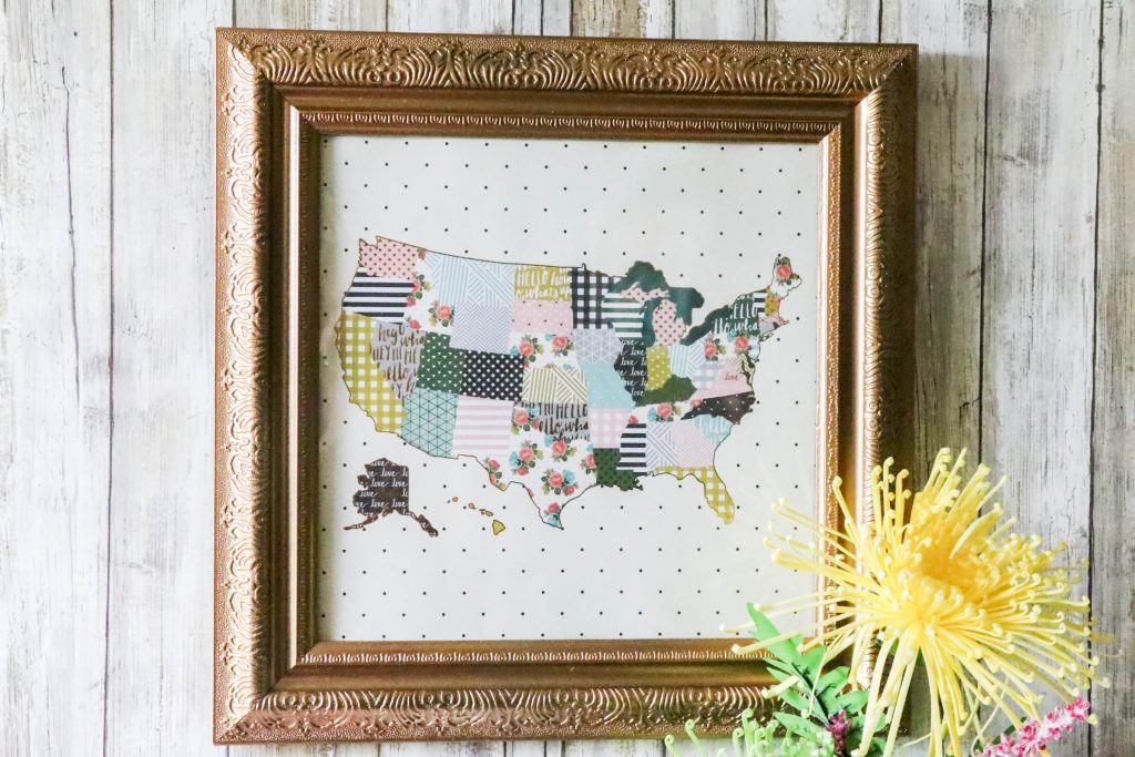 Add character to your home with this DIY scrapbook paper art and an old spray painted frame! 