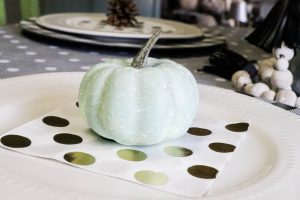 aqua pumpkin on fall tablescape