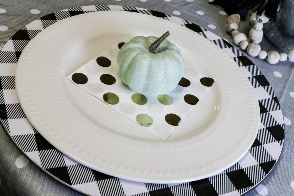 pumpkin on layered tablescape