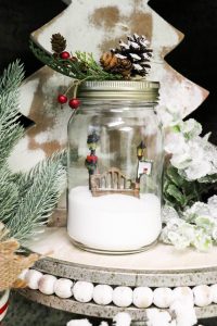 DIY Dollar Tree Jar made into a snow globe.