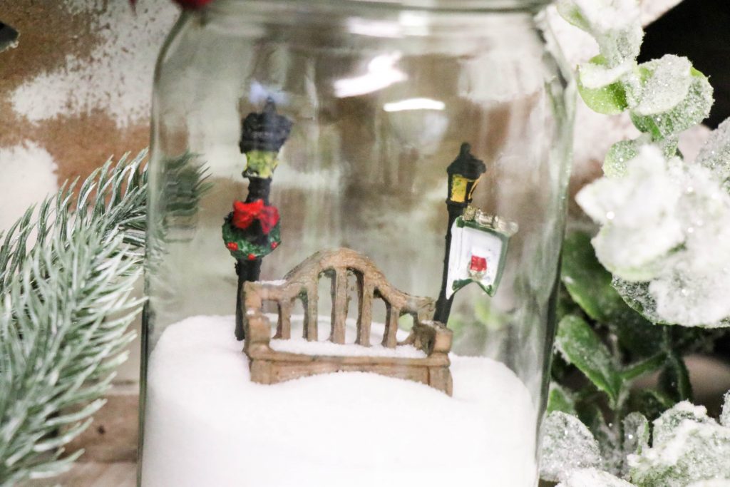 DIY Dollar Tree Jar made into a snow globe.