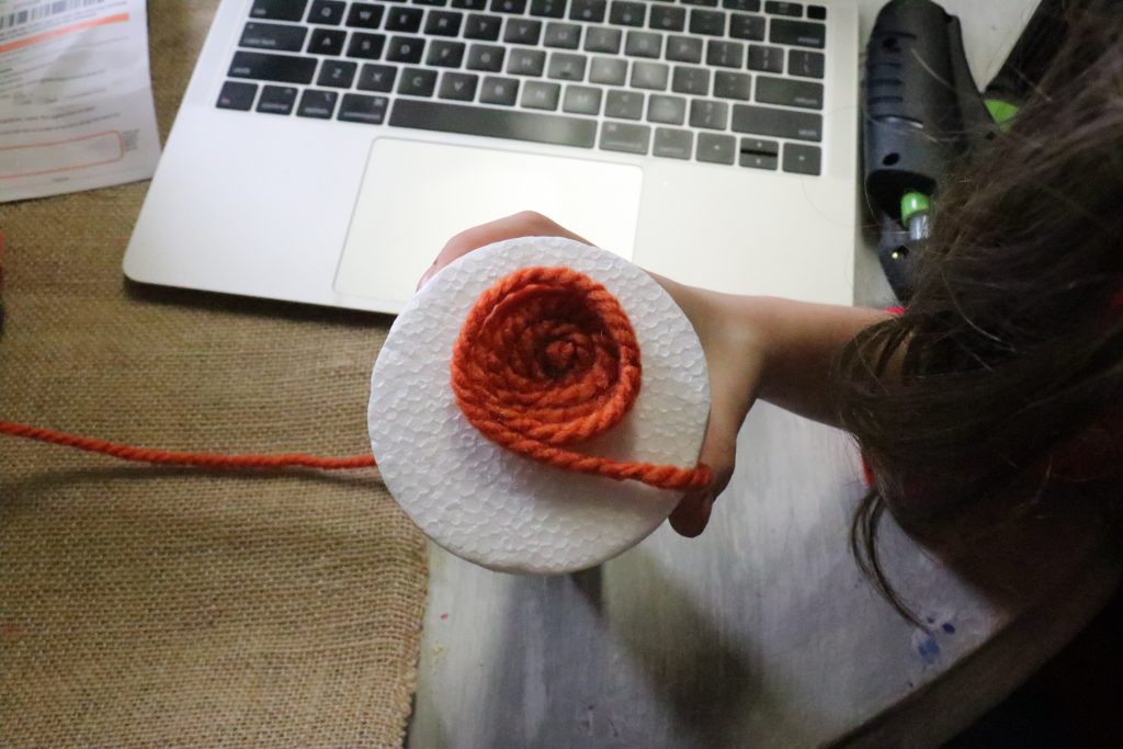 How to make DIY carrot out of yarn and a styrofoam cone!