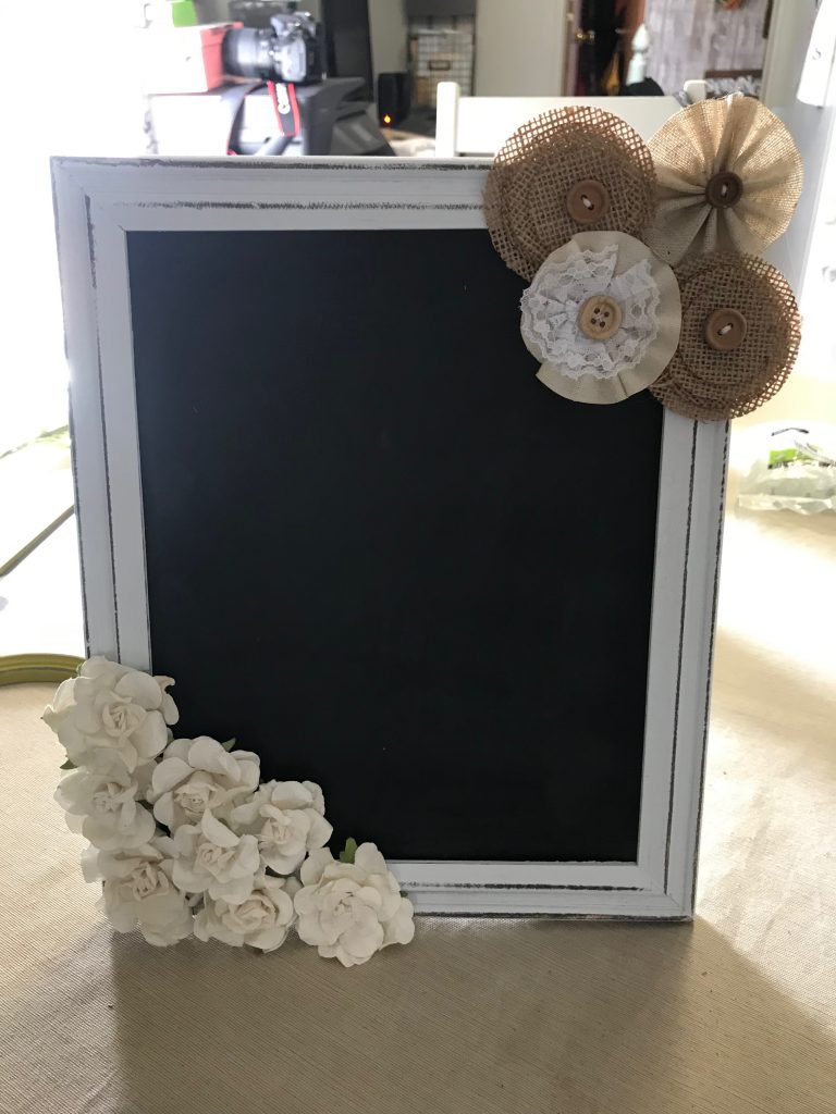 Make over a $6 Dollar General chalk board with flower embellishments!