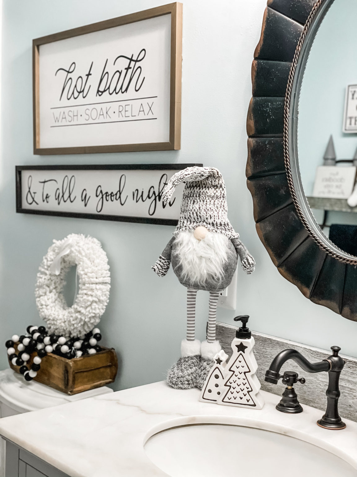 Black and white Christmas guest bathroom ReFabbed