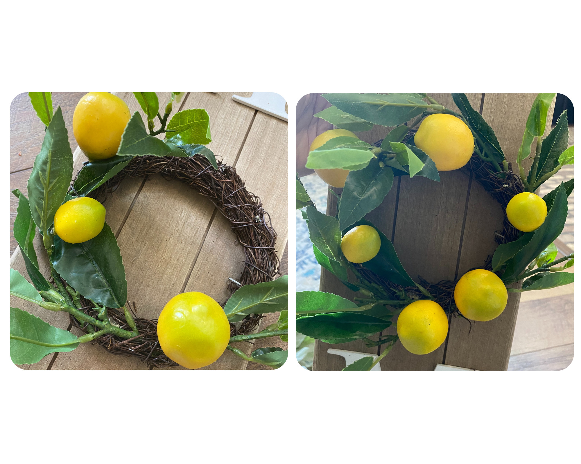 adding lemons onto big lot's welcome sign wreath