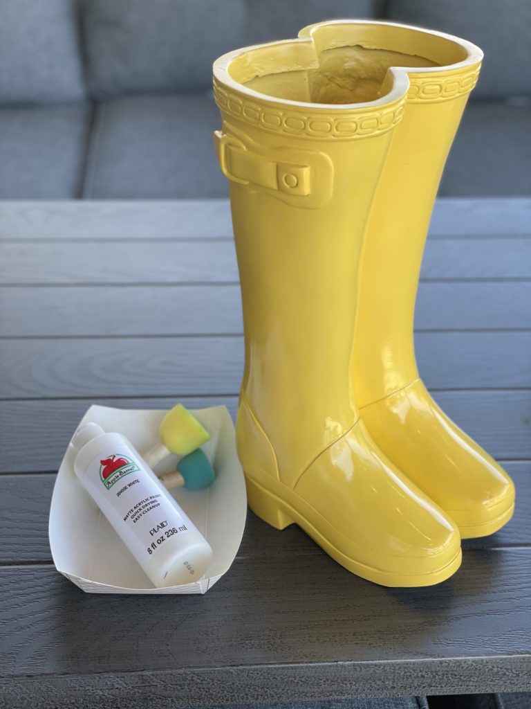 yellow rubber boot flower planter from big lots 