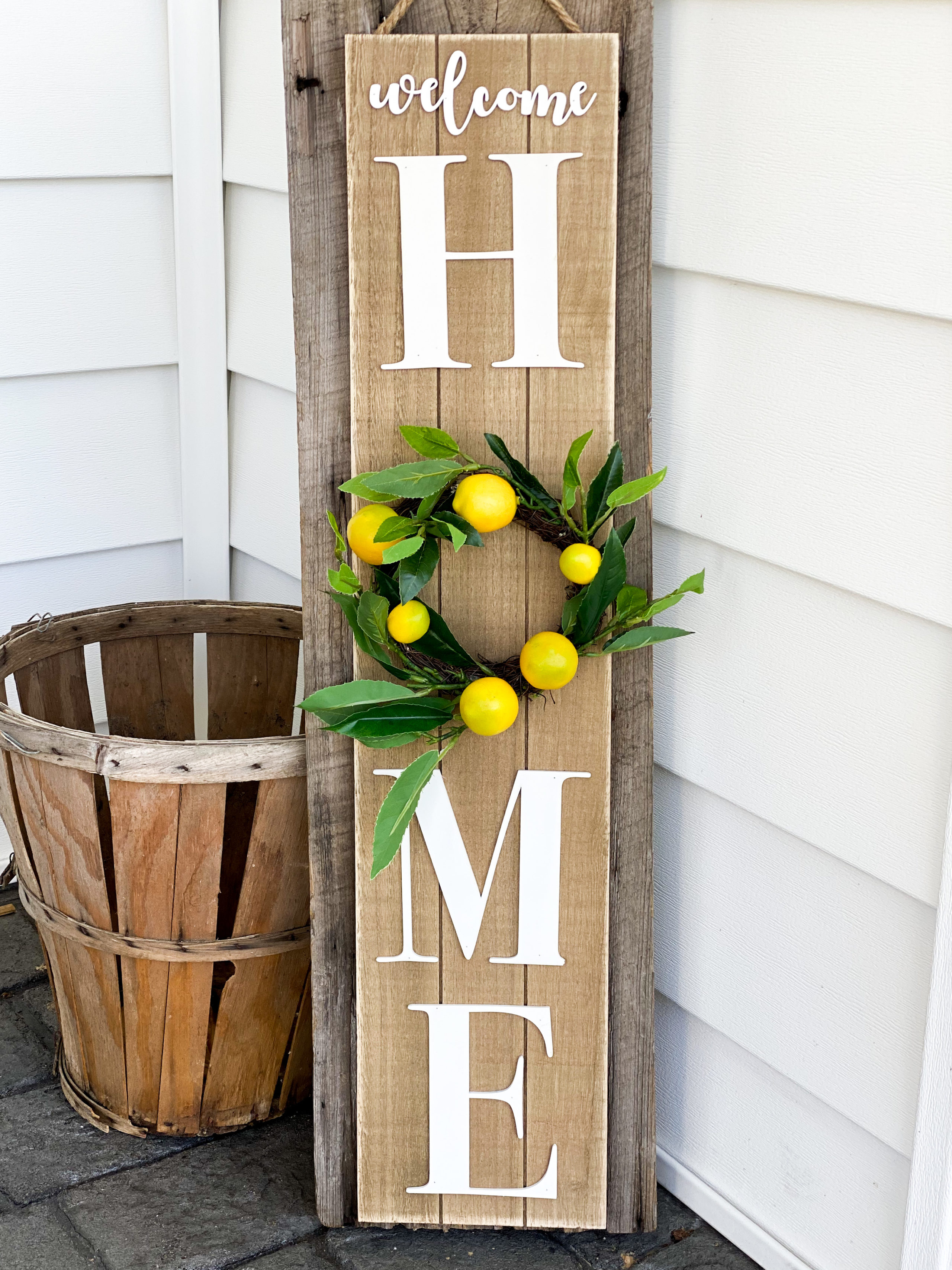 big lots welcome sign makeover using lemons for front porch