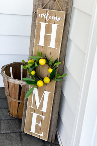 big lots welcome sign makeover using lemons for front porch