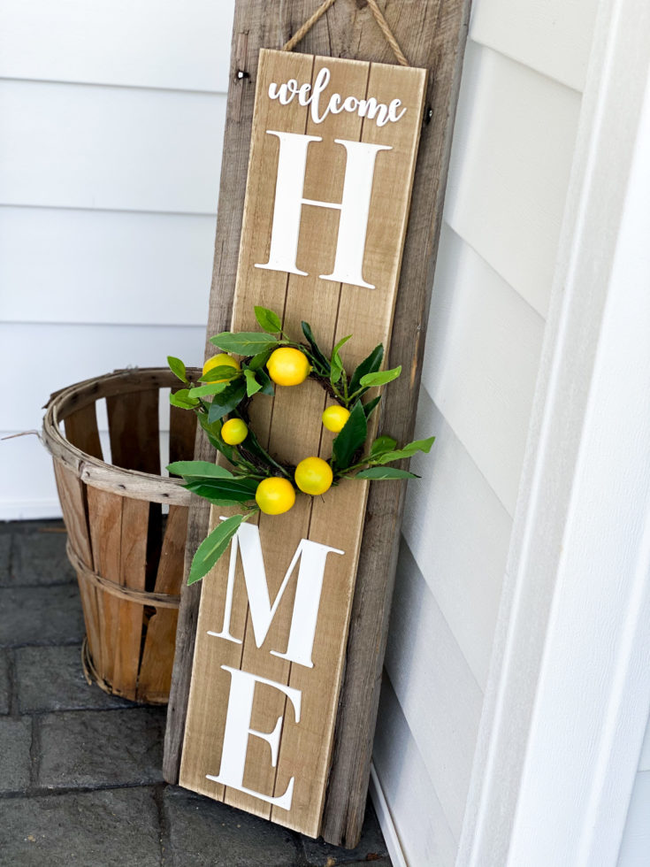 big lots welcome sign makeover using lemons for front porch