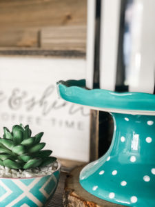 pioneer woman cake stand on spring coffee bar